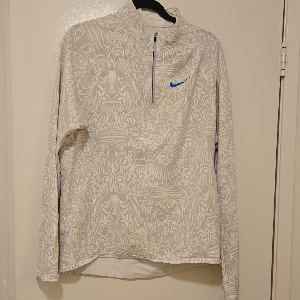 Mens Nike Drifit Olympic Torch Symbols White And Gray Sz L Halfzip Jacket